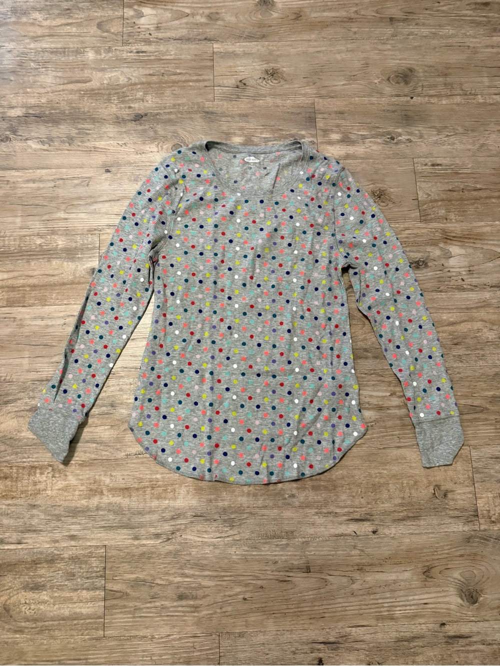 Old Navy Gray Long Sleeve Top with Multicolor Polka Dots